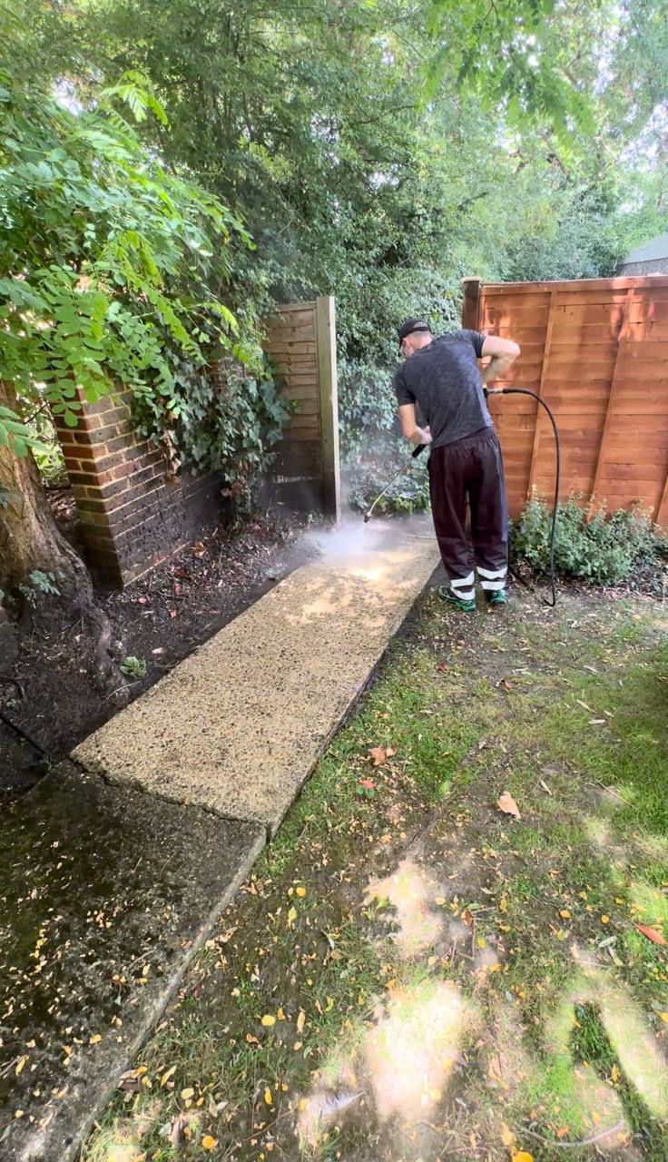 Pressure washing driveway
