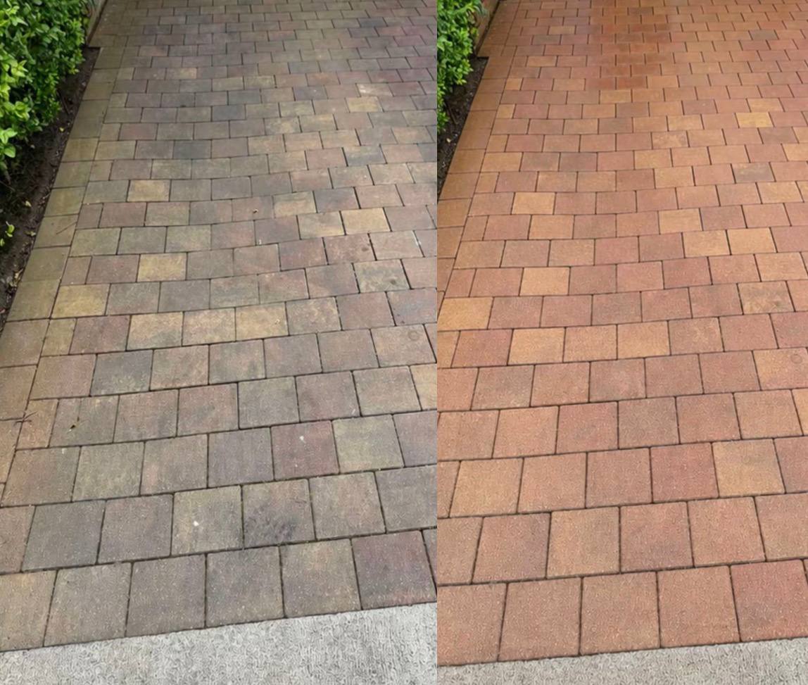 Driveway before and after pressure washing