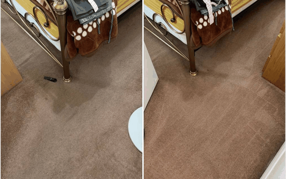 Bedroom Carpet before and after carpet cleaning by OnlyClean