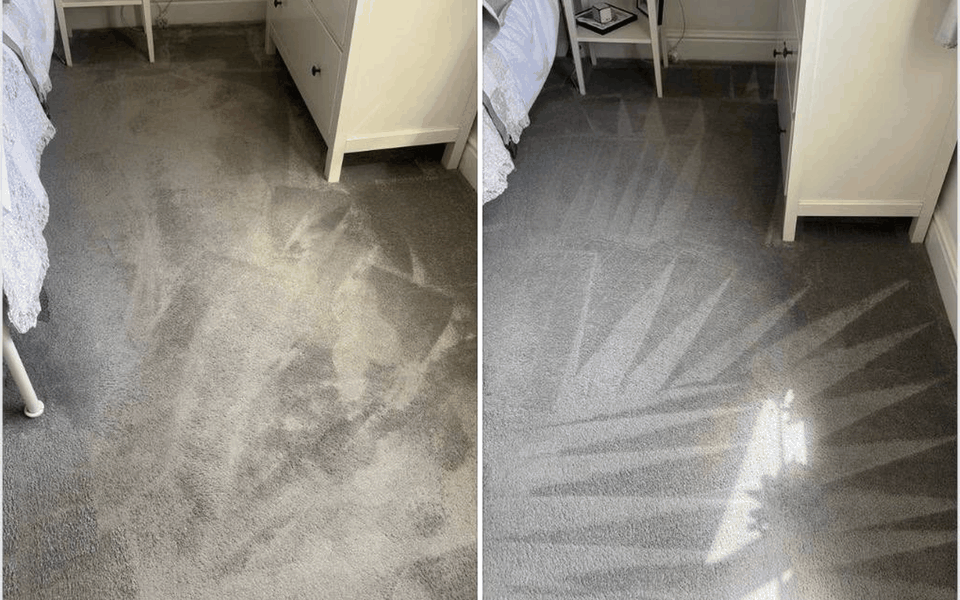 Bedroom Carpet before and after carpet cleaning by OnlyClean