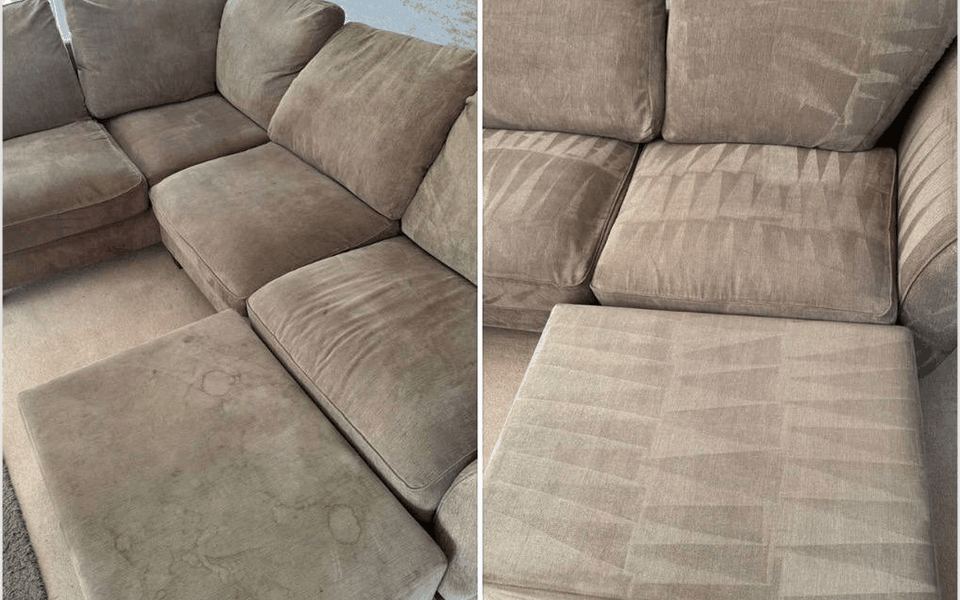 Corner Sofa before and after upholstery cleaning by OnlyClean