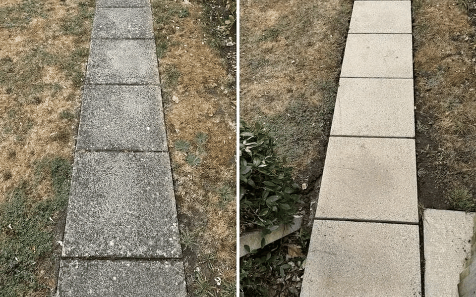 Garden Path before and after pressure washing by OnlyClean