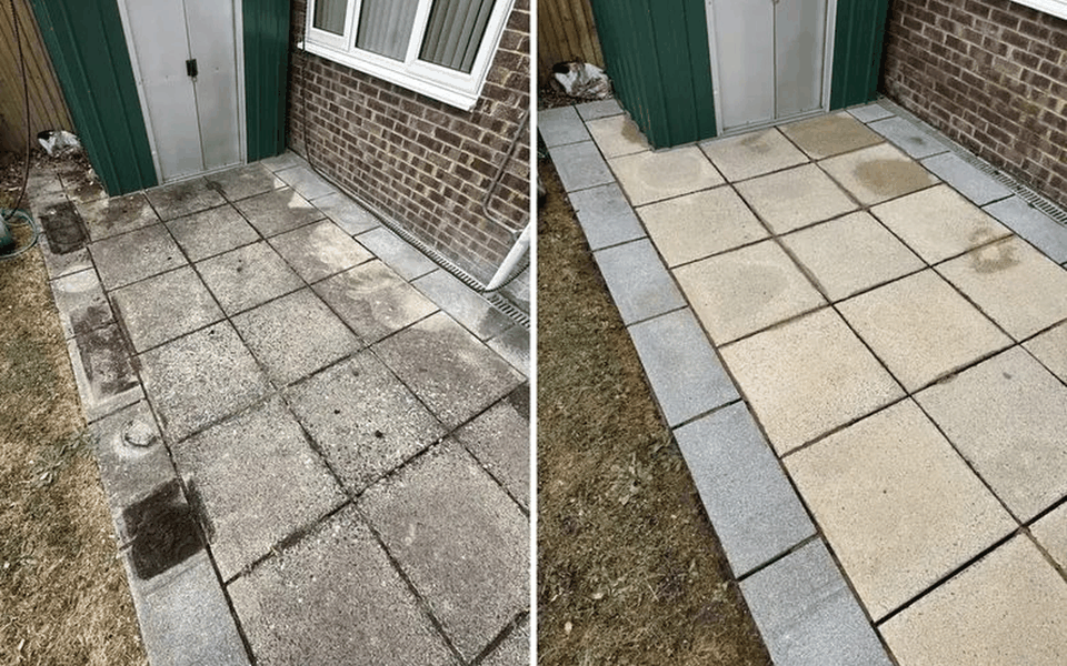 Patio Slab Clean before and after pressure washing by OnlyClean