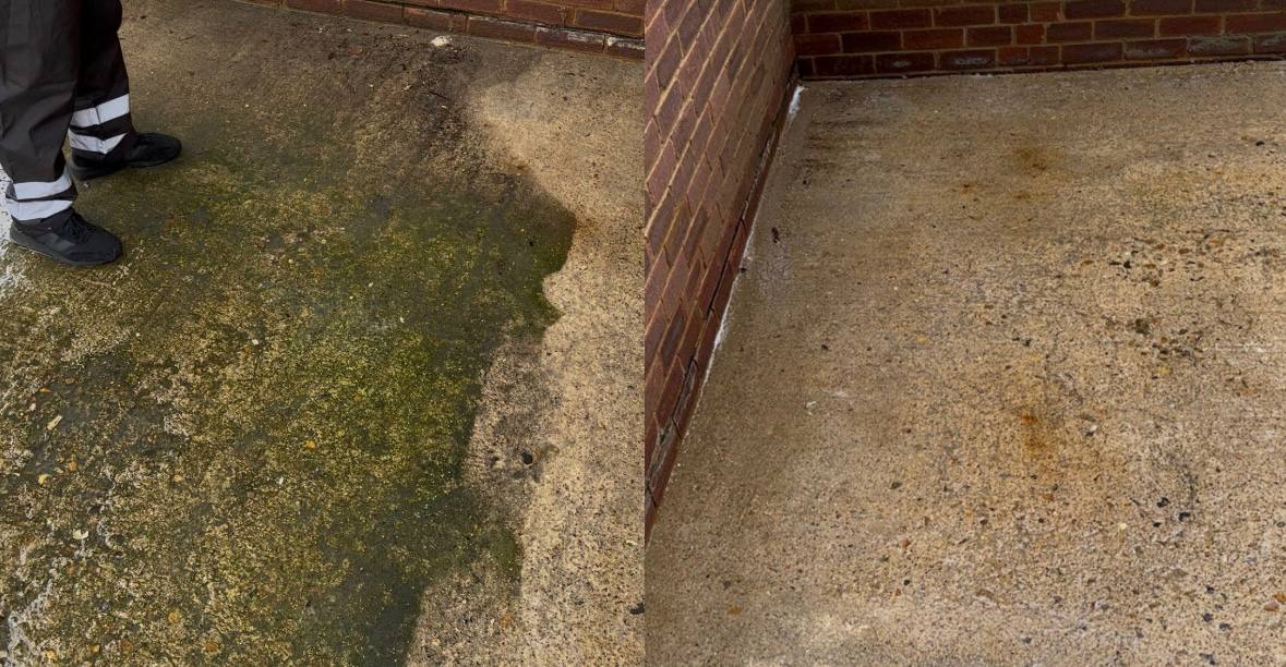 Weed and moss removal before and after